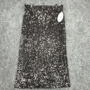 Scoop Womens Black Sequin Midi Skirt Elastic Waist Size L 12-14 New With Tags